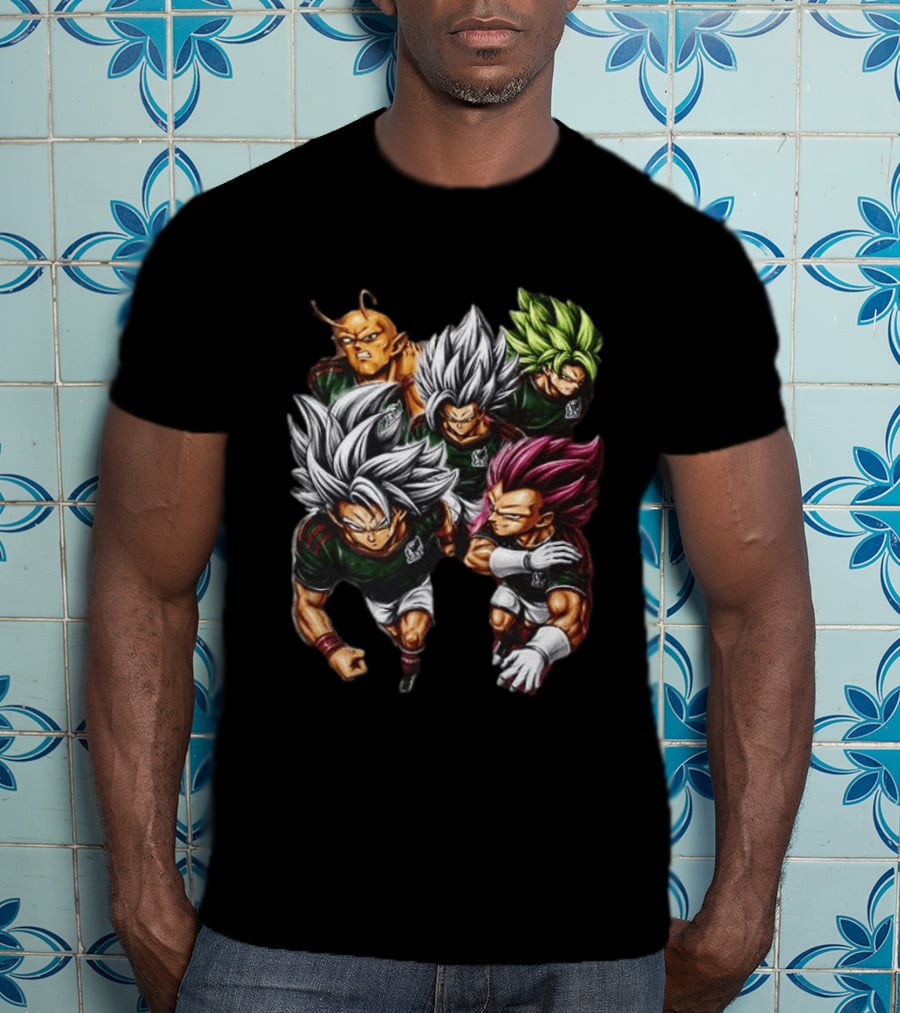 Goku Vegeta Dragon Ball Mexico Soccer Collaboration Game Time Two Sided T-Shirt