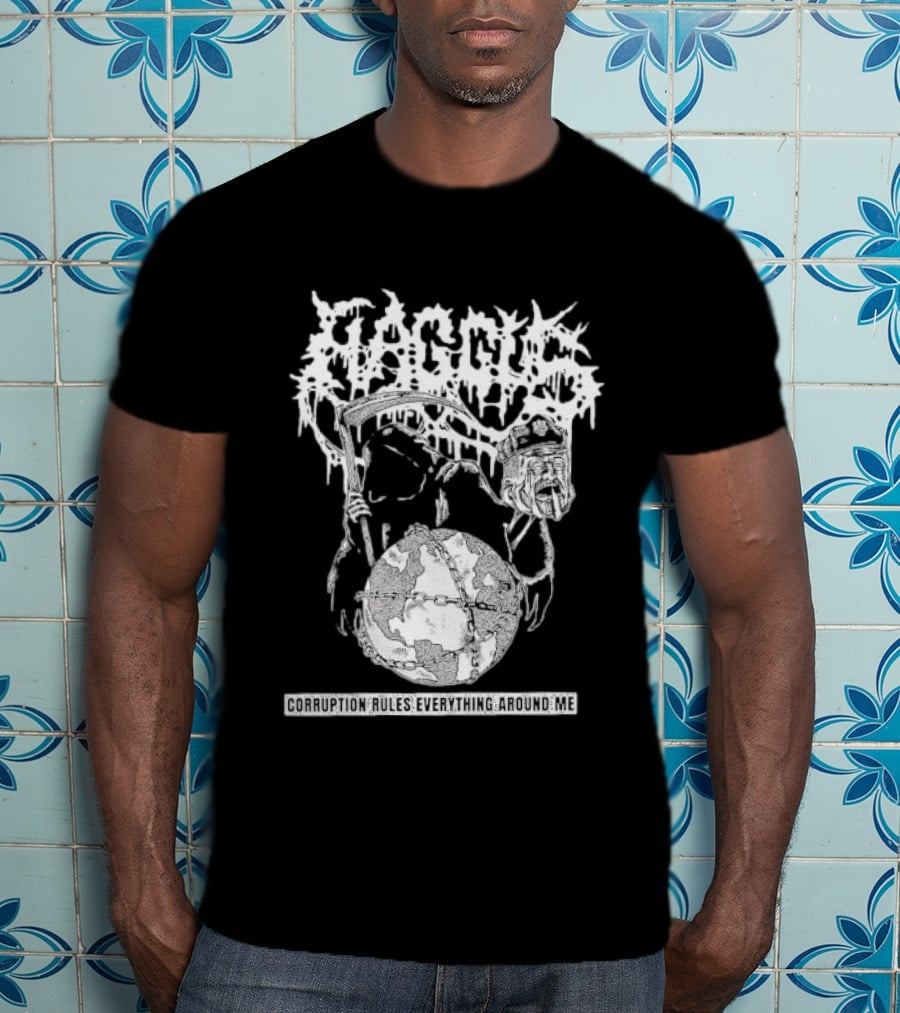 Harcus Grim Reaper Holding Chained Earth Corruption Rules Everything Around Me T-Shirt