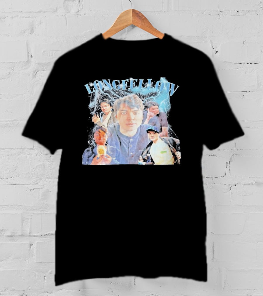 Longfellowww Collage Blue Lightning Multiple Faces Visual T-Shirt