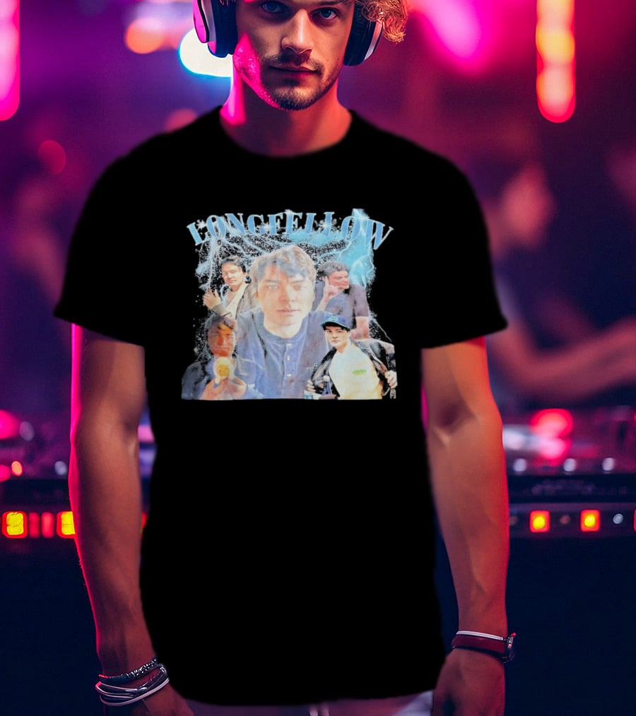 Longfellowww Collage Blue Lightning Multiple Faces Visual T-Shirt