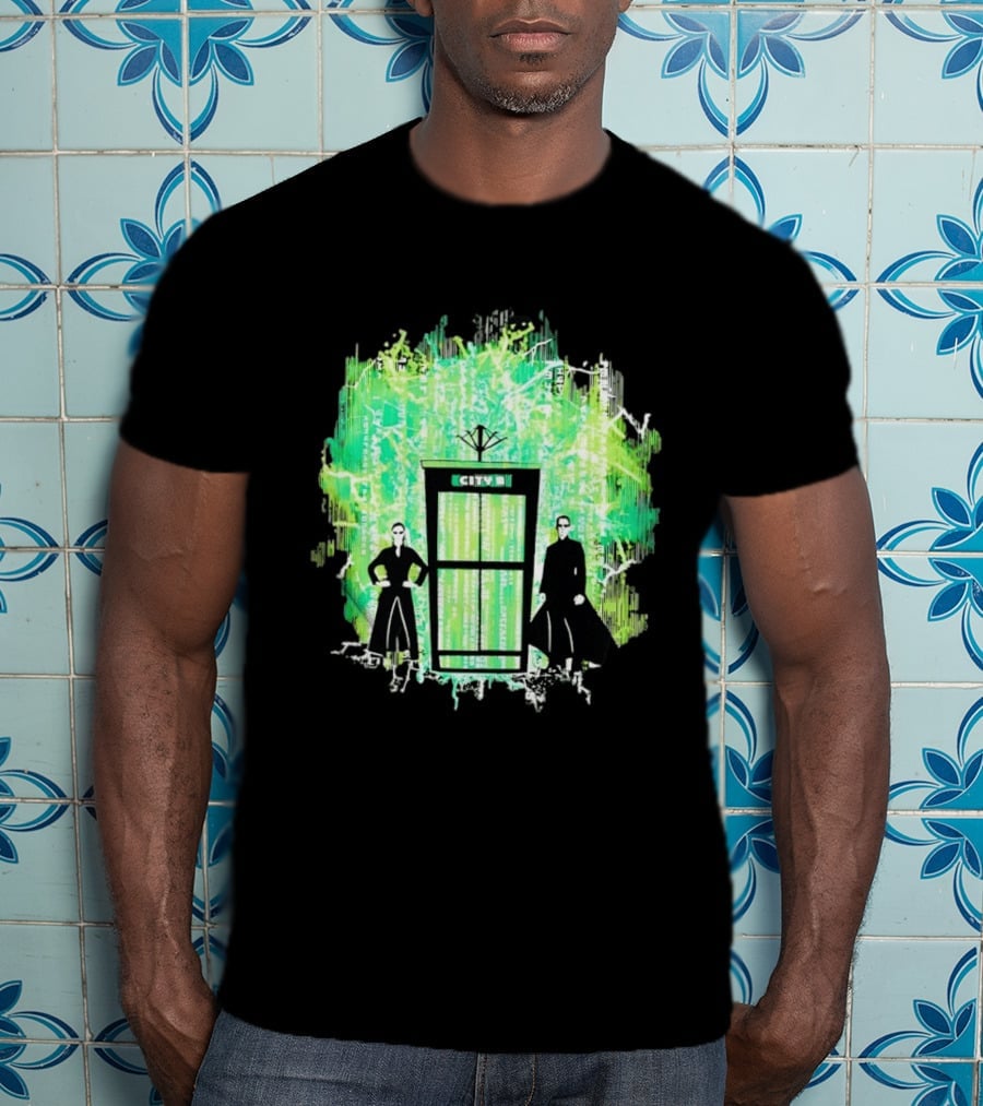 Matrix City Phone Booth Green Code Agents T-Shirt