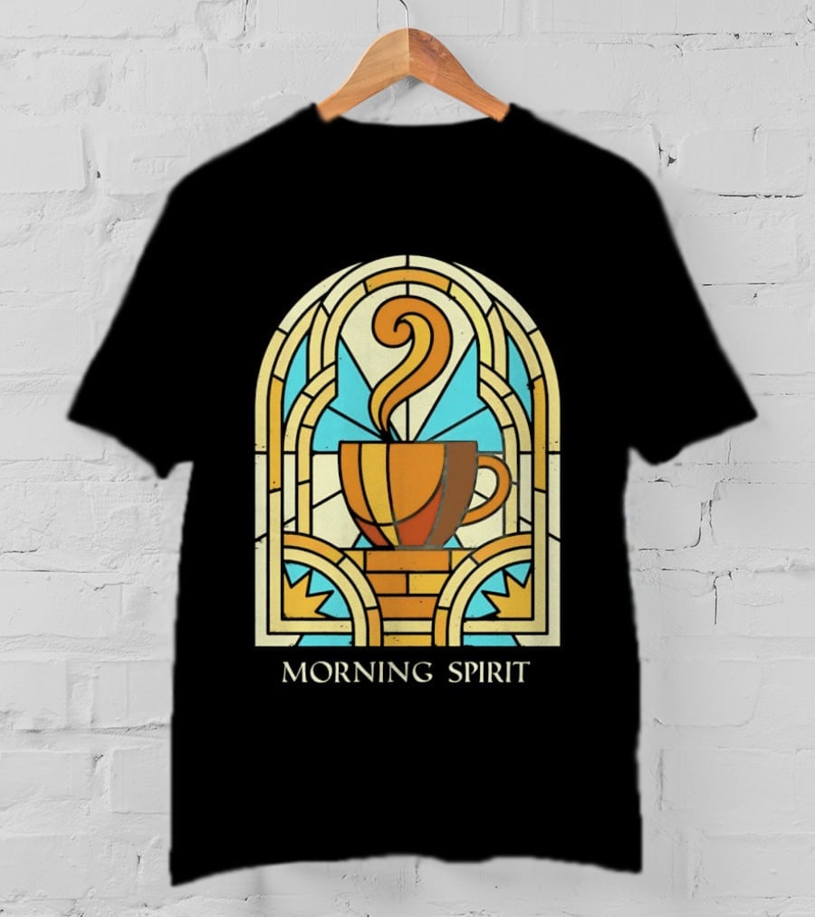 Morning Spirit Coffee Cup Stained Glass Art Deco T-Shirt