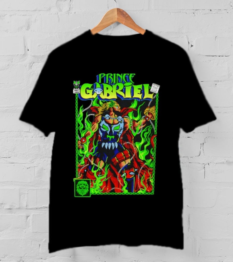 Prince Gabriel Comic Book Cover Fantasy Chain And Sword Warrior Neon Green Flames T-Shirt