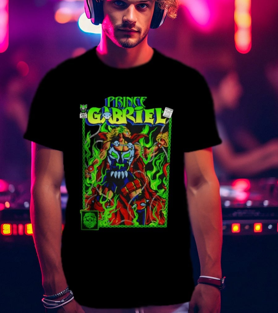 Prince Gabriel Comic Book Cover Fantasy Chain And Sword Warrior Neon Green Flames T-Shirt
