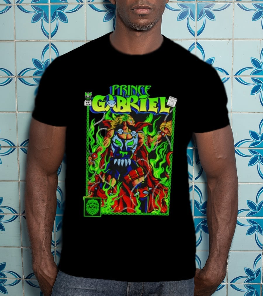Prince Gabriel Comic Book Cover Fantasy Chain And Sword Warrior Neon Green Flames T-Shirt