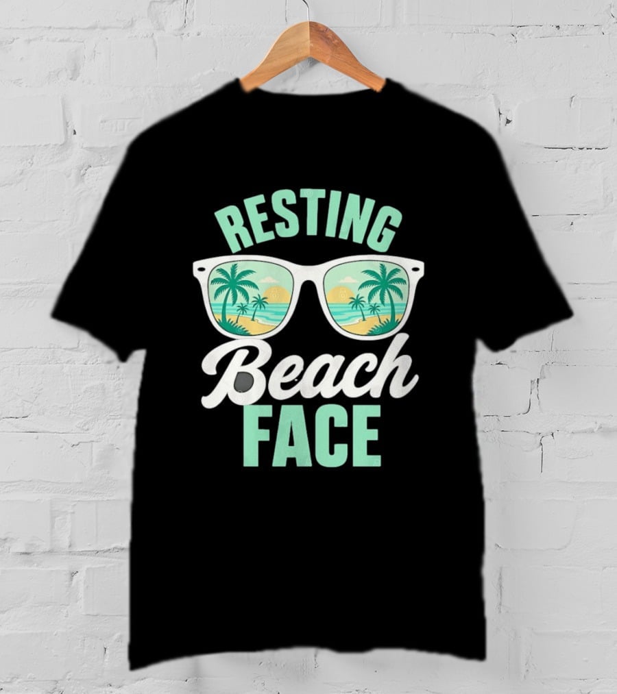 Resting Beach Face Sunglasses Palm Trees Tropical Summer Vacation T-Shirt