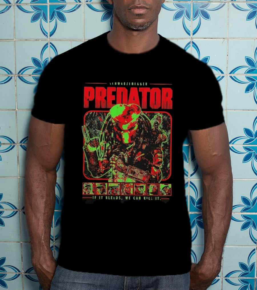 Schwarzenegger Predator If It Bleeds We Can Kill It Retro Movie T-Shirt