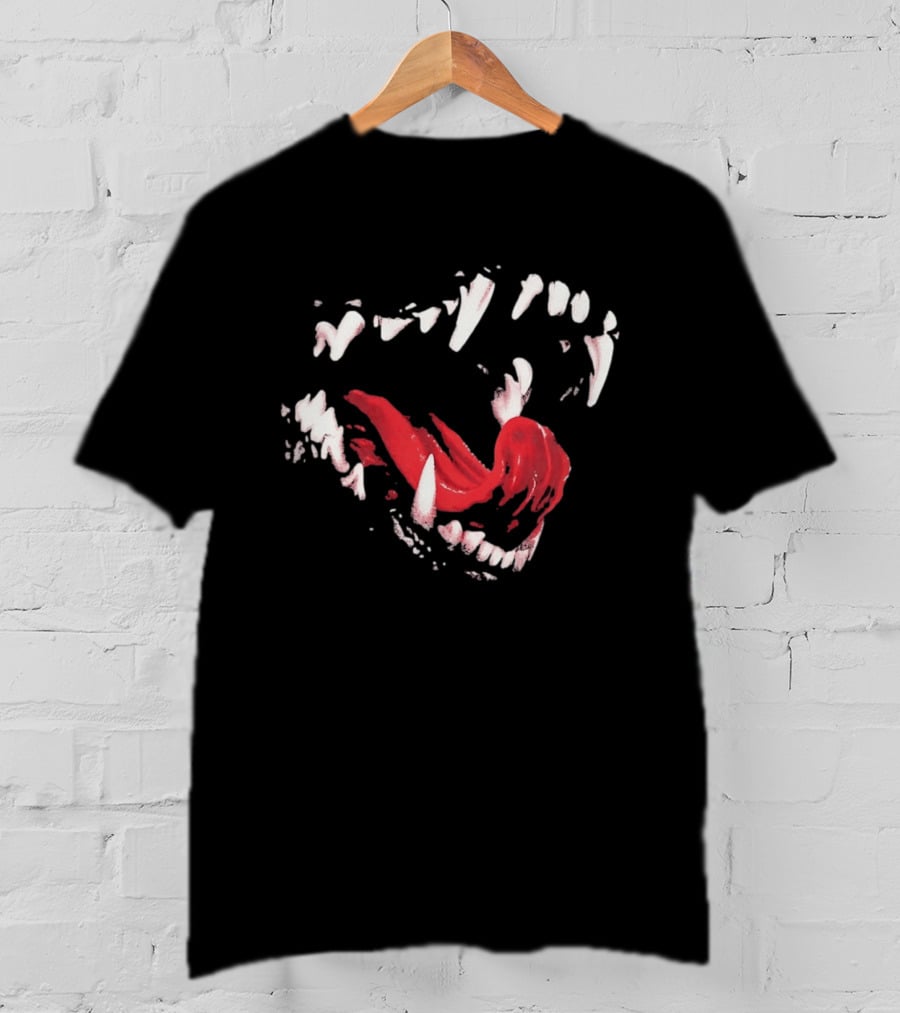Snarling Wolf Mouth Teeth Animal Predator Red Brush T-Shirt