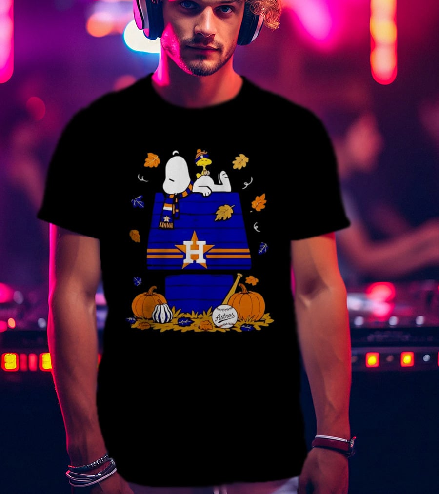 Snoopy Woodstock Houston Astros Fall Baseball Halloween Pumpkins T-Shirt
