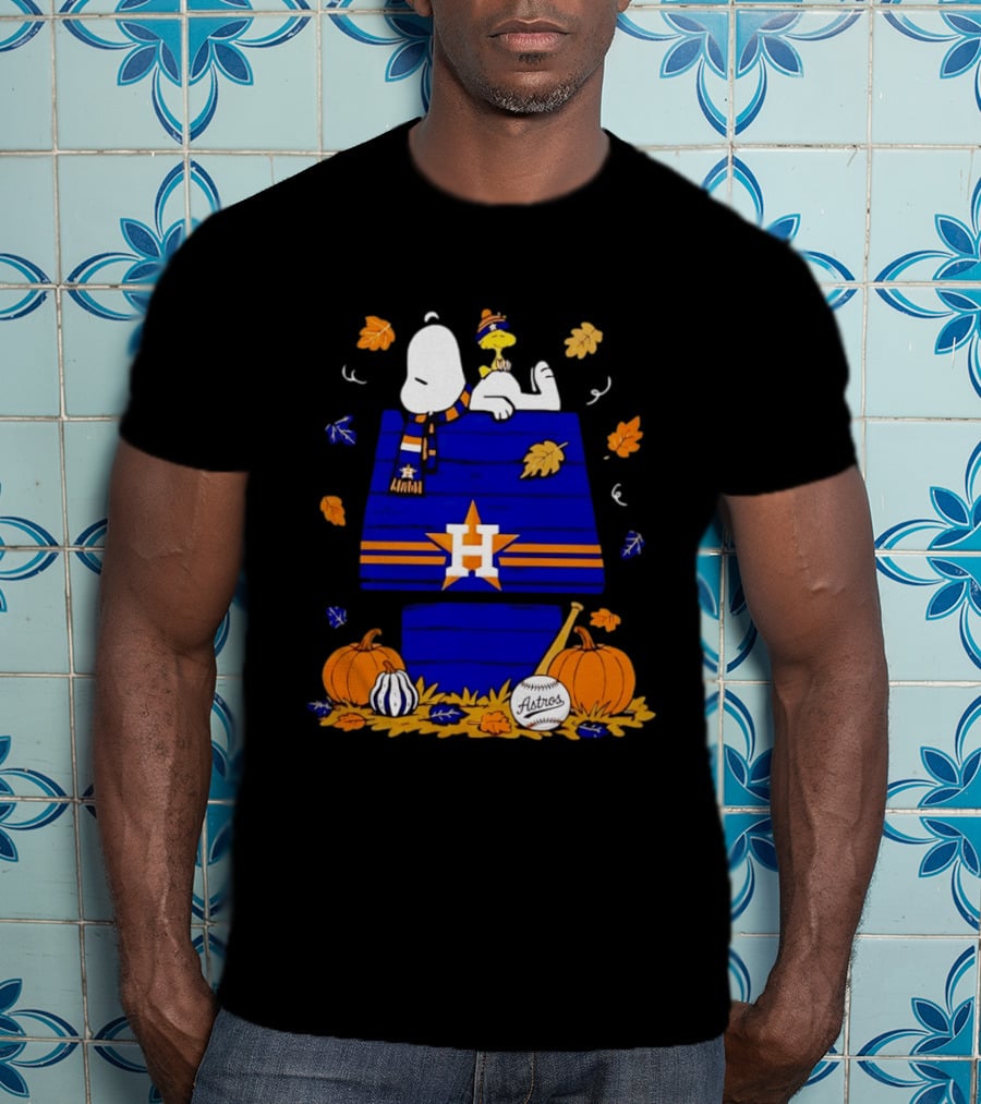 Snoopy Woodstock Houston Astros Fall Baseball Halloween Pumpkins T-Shirt