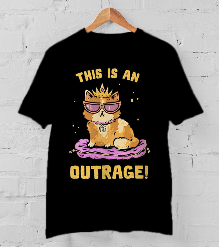 This Is An Outrage Cat With Crown Sunglasses And Butterfly Necklace T-Shirt