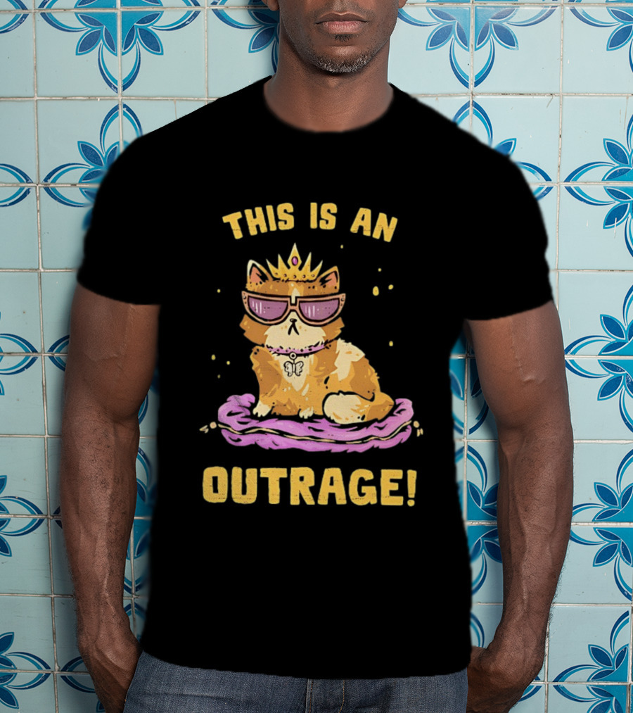 This Is An Outrage Cat With Crown Sunglasses And Butterfly Necklace T-Shirt