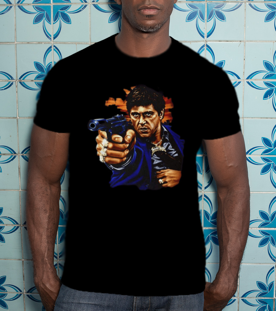 Tony Montana Every Dog Have His Day Scarface Film Iconic Gun Scene T-Shirt
