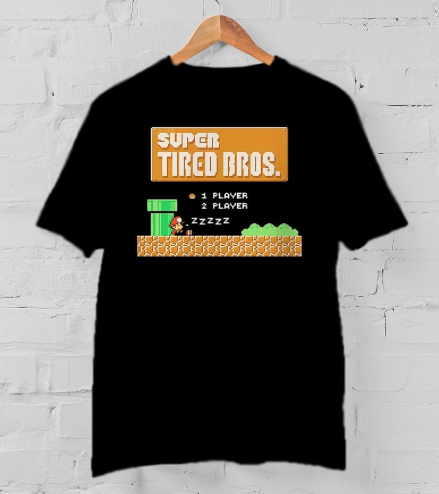 Super Tired Bros Sleepy ZZZZZ Mario 1 Player 2 Player T-Shirt