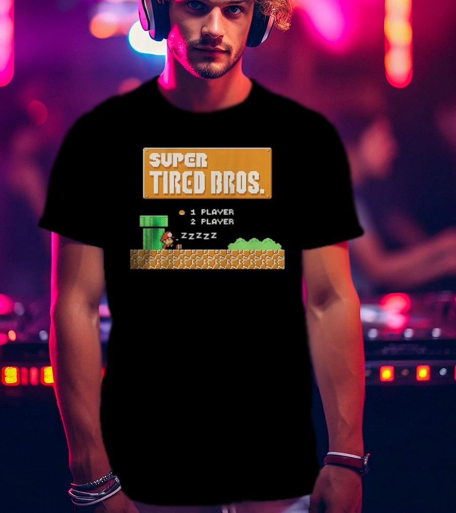 Super Tired Bros Sleepy ZZZZZ Mario 1 Player 2 Player T-Shirt