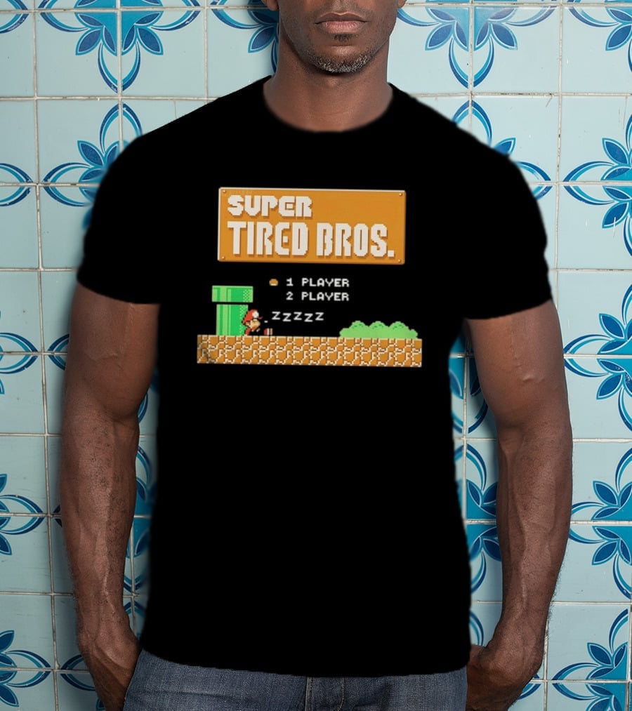 Super Tired Bros Sleepy ZZZZZ Mario 1 Player 2 Player T-Shirt