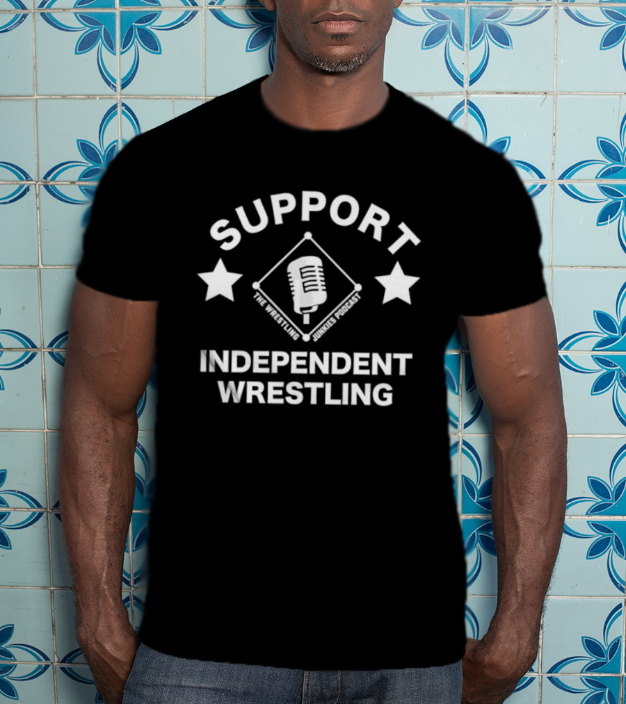 Support Independent Wrestling The Wrestling Junkies Podcast Microphone Stars T-Shirt