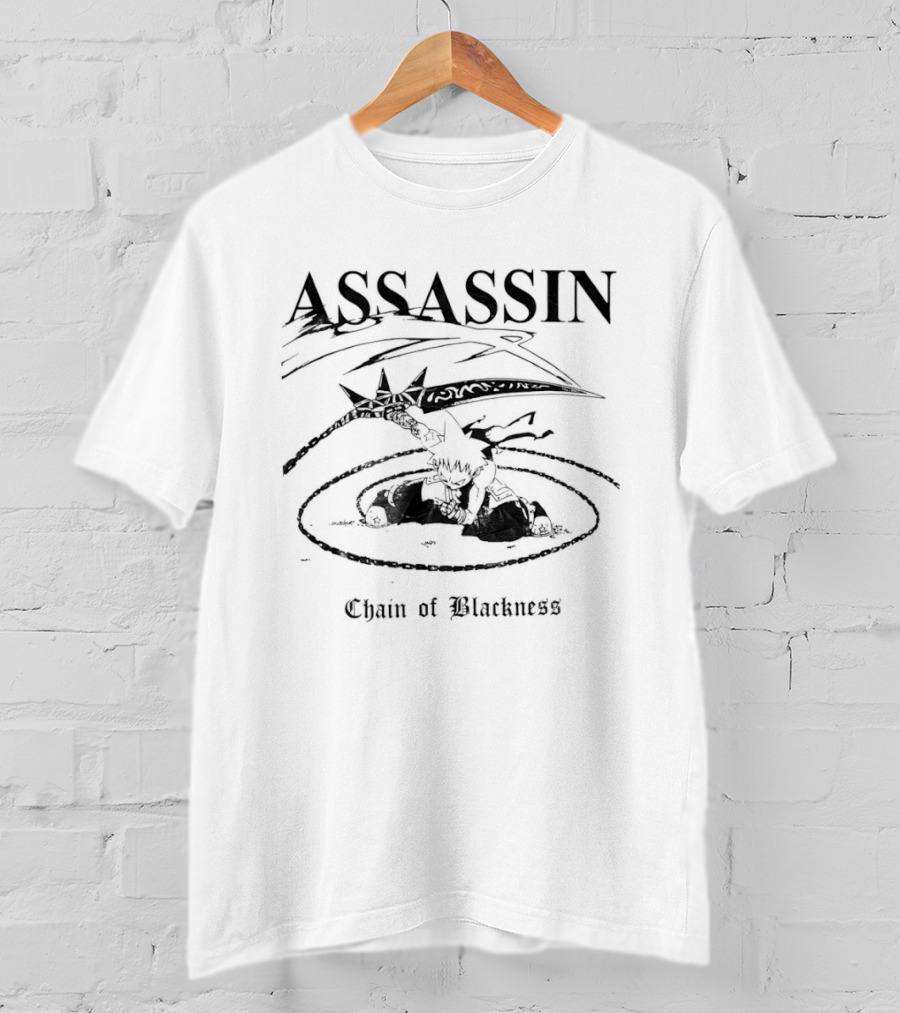 ASSASSIN Chain Of Blackness Anime Ninja Star Explosion Motif T-Shirt
