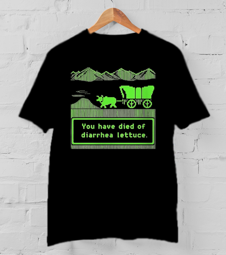 You Have Died Of Diarrhea Lettuce Oregon Trail Wagon Pixelated Retro Text Green T-Shirt