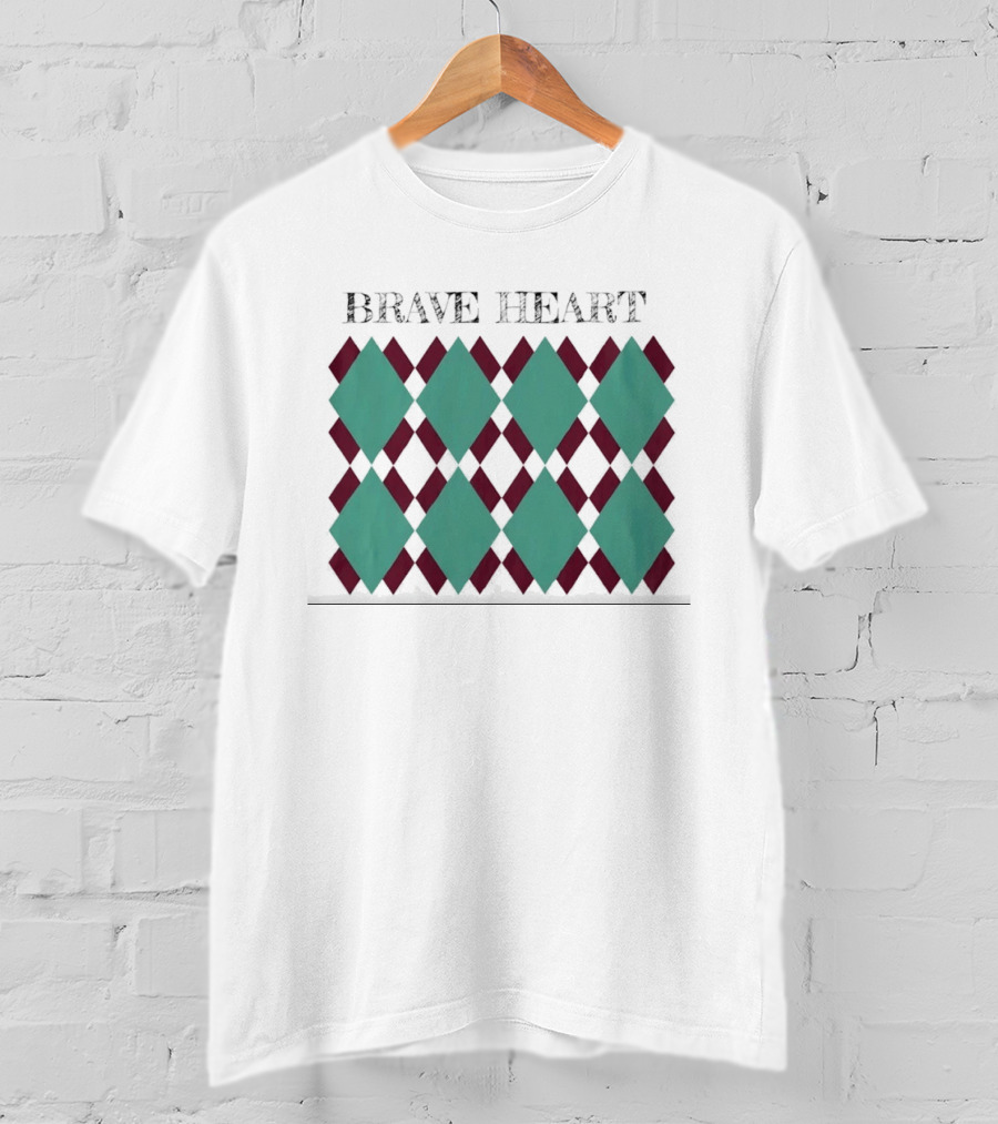 BRAVE HEART Argyle Pattern Teal Burgundy Diamonds T-Shirt