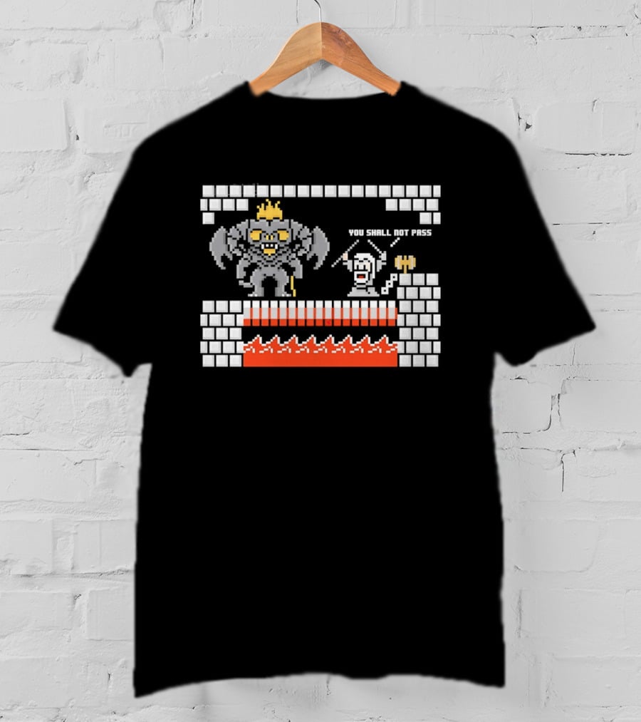You Shall Not Pass Balrog Gandalf Pixel Retro Gaming T-Shirt