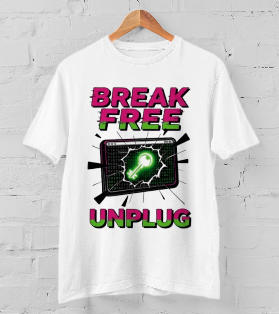 Break Free Unplug Digital Glitch Key Cyber T-Shirt