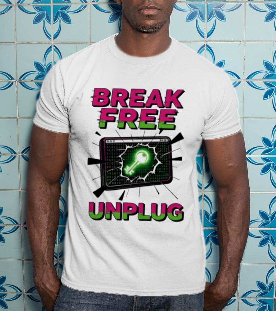 Break Free Unplug Digital Glitch Key Cyber T-Shirt