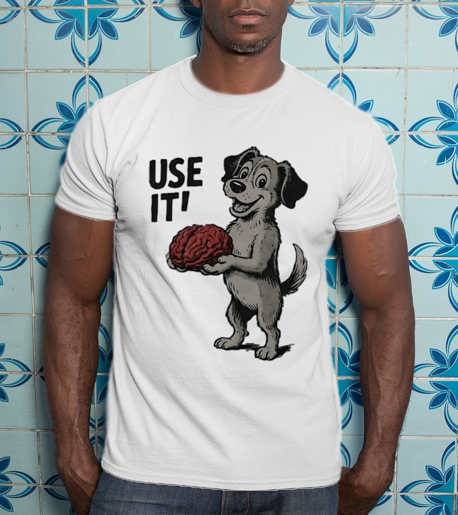 Cartoon Dog Holding Brain Use It Meme T-Shirt