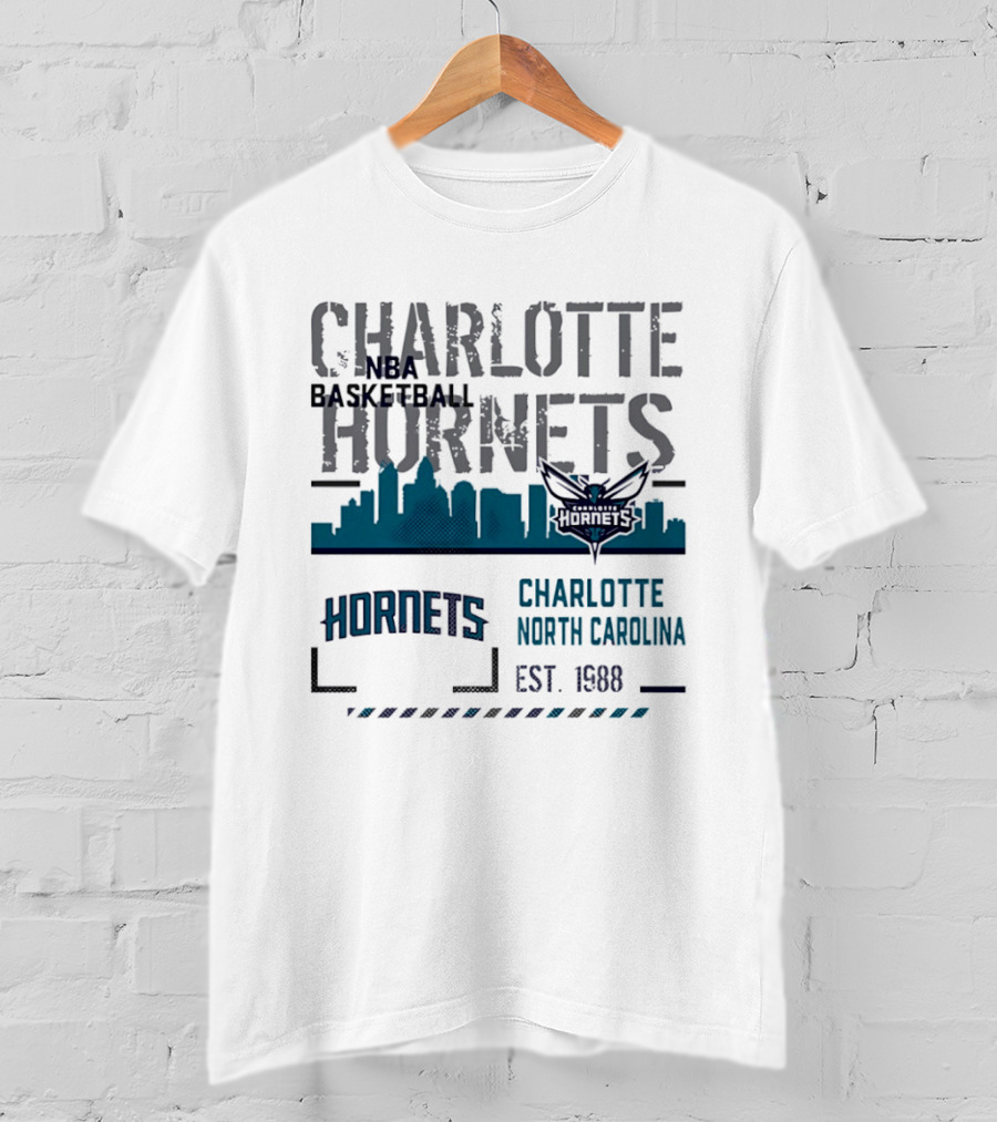 Charlotte Hornets NBA Basketball City Skyline Est 1988 North Carolina T-Shirt