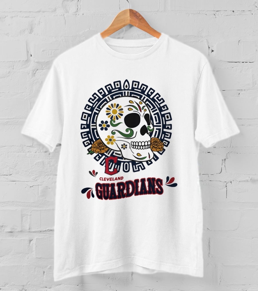 Cleveland Guardians Sugar Skull Day Of The Dead Floral Motif T-Shirt