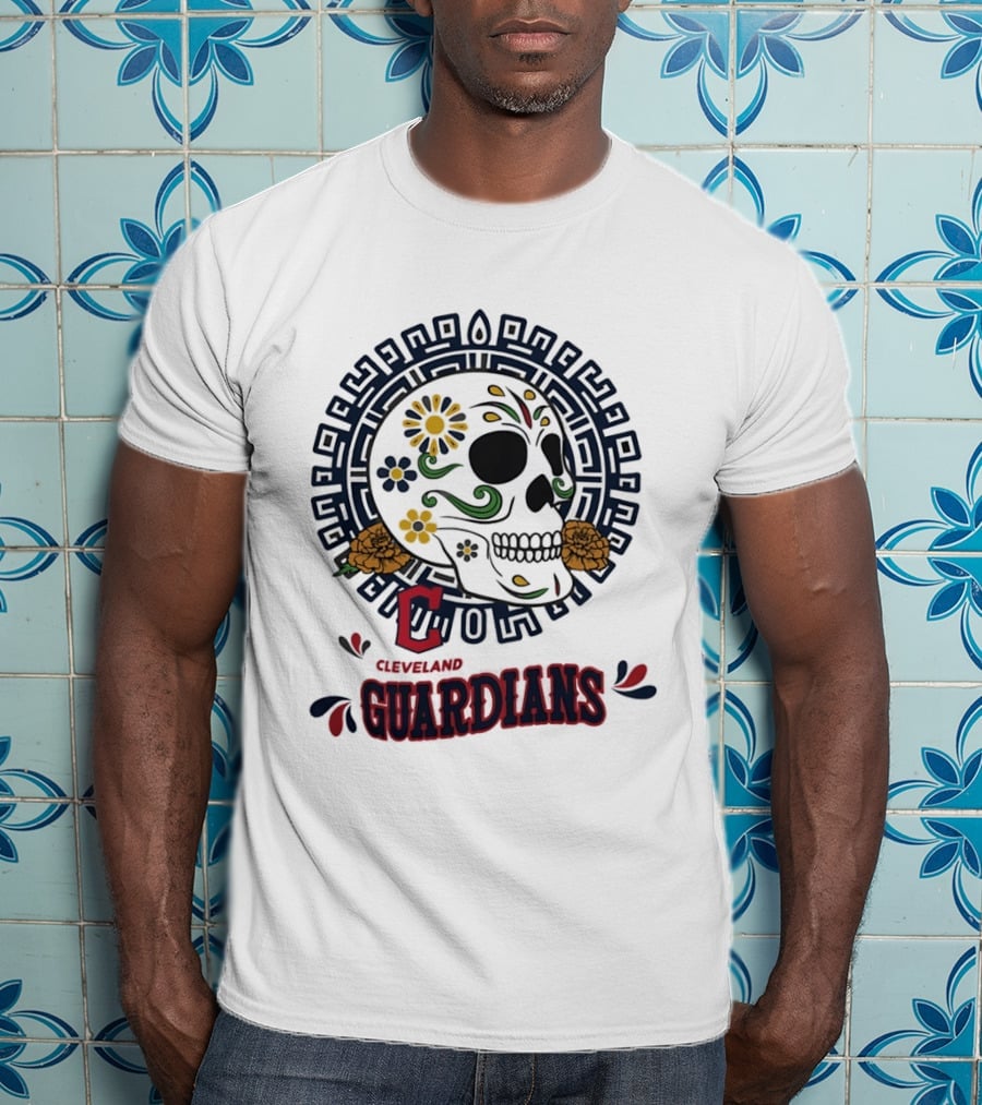 Cleveland Guardians Sugar Skull Day Of The Dead Floral Motif T-Shirt