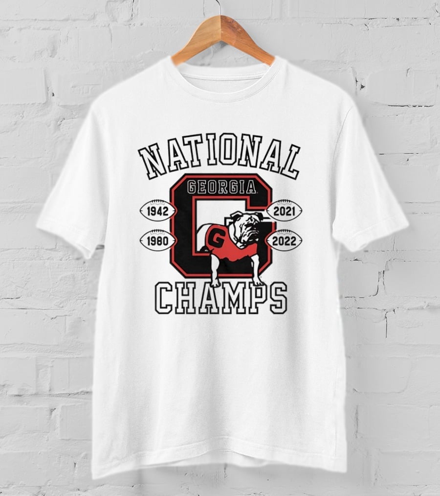 Georgia Bulldogs National Champs 1942 1980 2021 2022 Bulldog Football T-Shirt