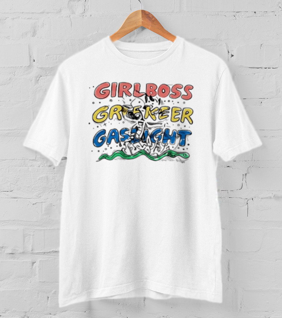 Girlboss Gatekeep Gaslight Meme With Colorful Text And Snake Motif T-Shirt