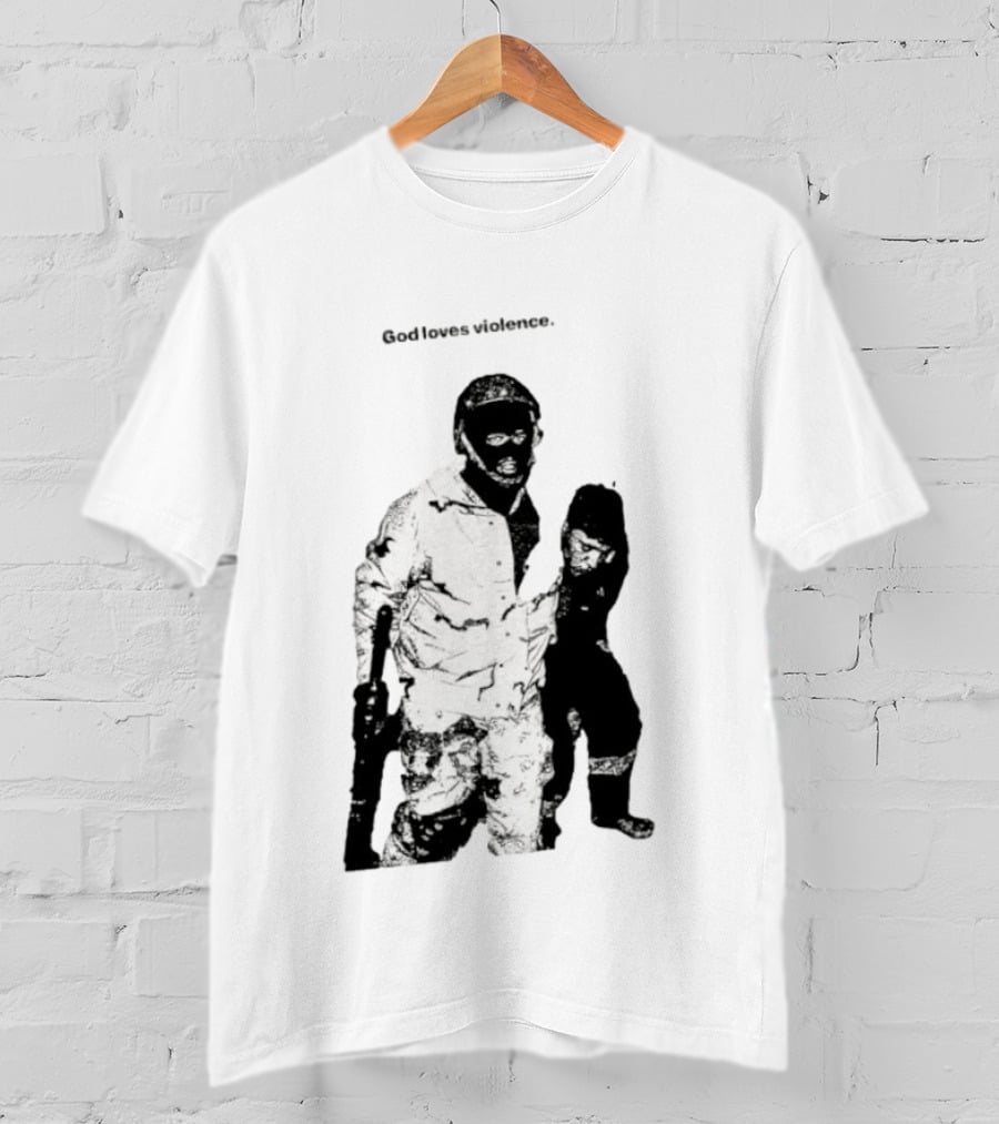 God Loves Violence Edgy Provocative Soldier And Child T-Shirt