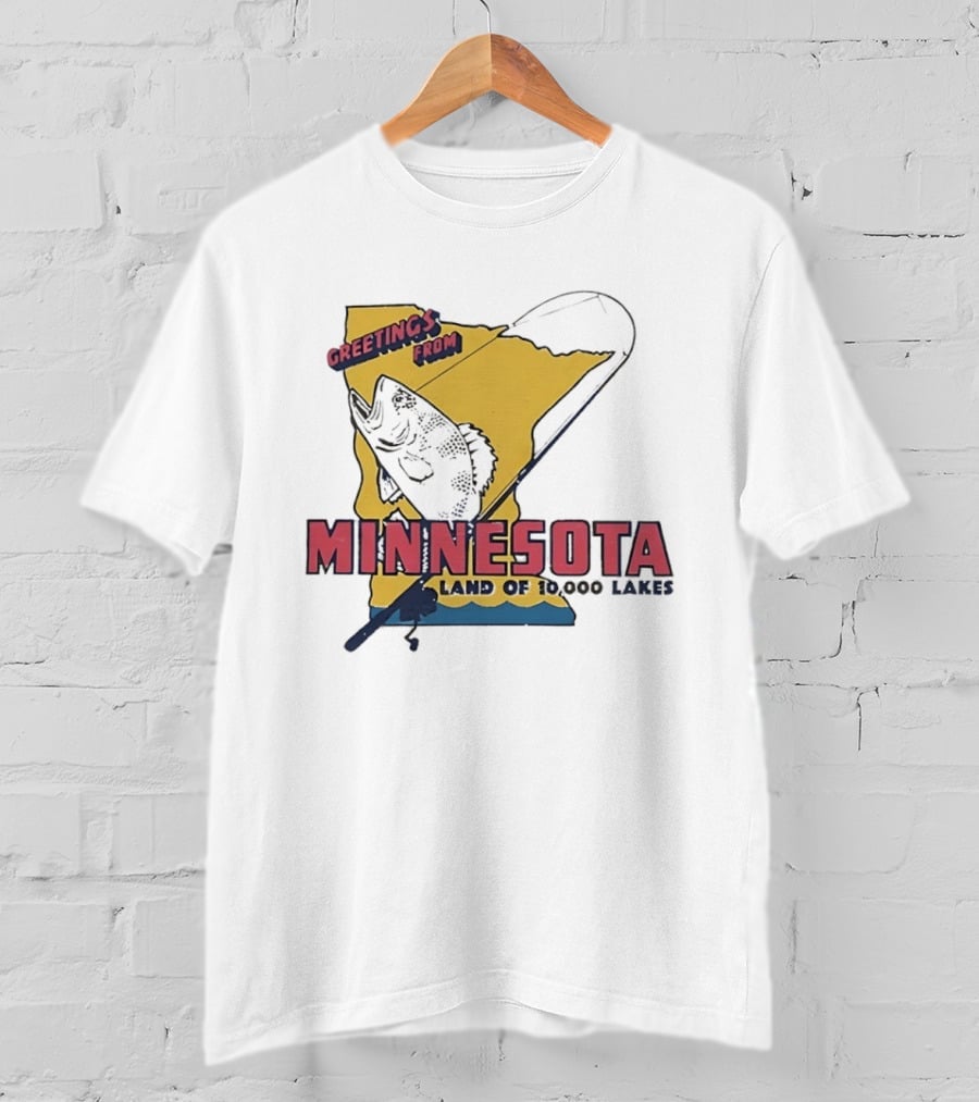 Greetings From Minnesota Land Of 10000 Lakes Fishing Map T-Shirt