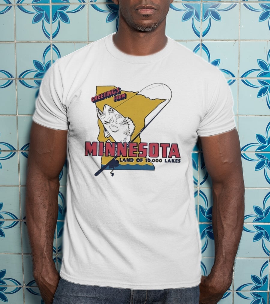 Greetings From Minnesota Land Of 10000 Lakes Fishing Map T-Shirt