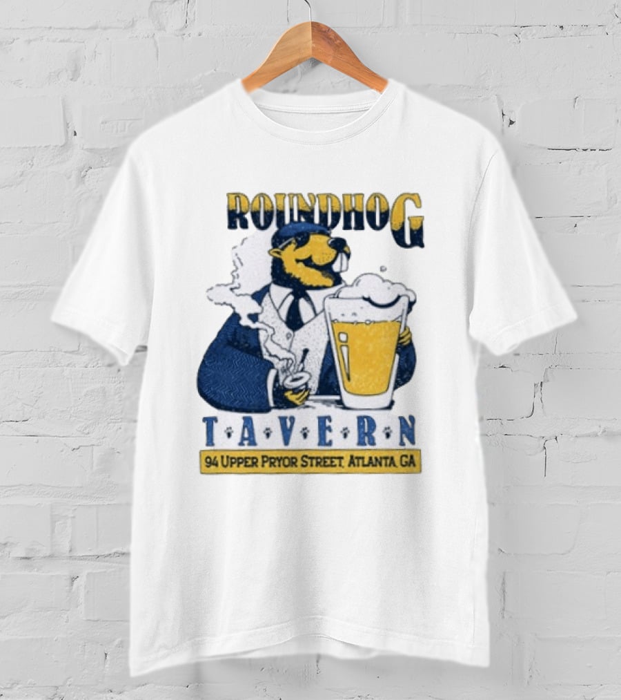 Groundhog Tavern 94 Upper Pryor Street Atlanta GA Vintage Style Beer And Smoke T-Shirt