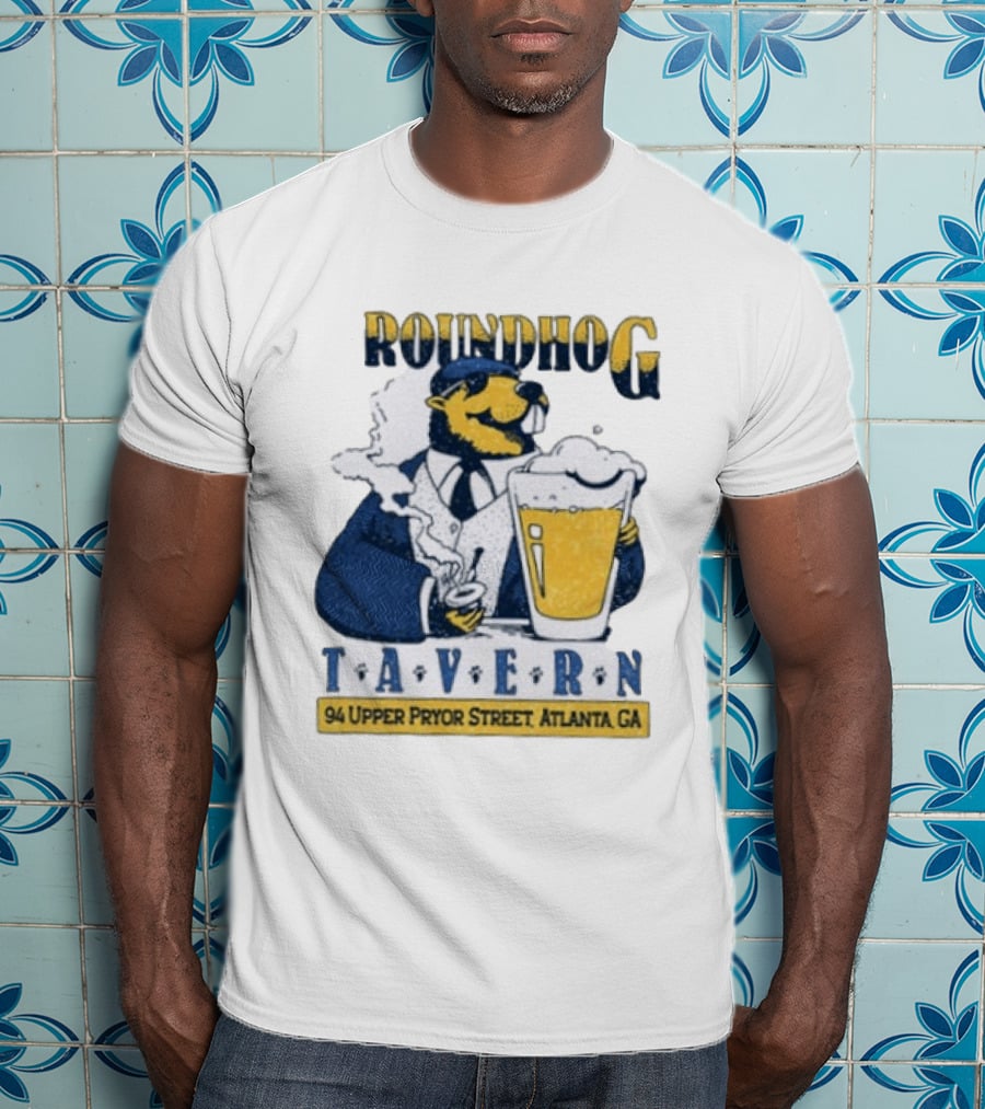 Groundhog Tavern 94 Upper Pryor Street Atlanta GA Vintage Style Beer And Smoke T-Shirt