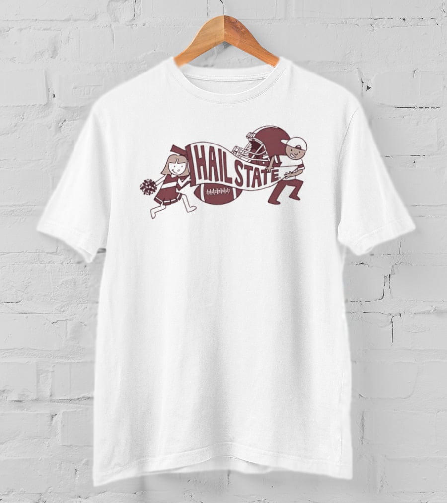 Hail State Mississippi State Spirit Run Cheerleader And Football Player T-Shirt