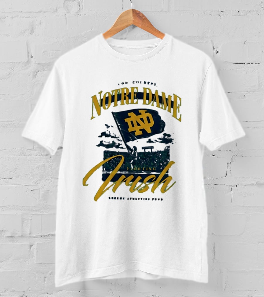 Notre Dame Fighting Irish God Country Rockne Athletics Fund ND Flag T-Shirt