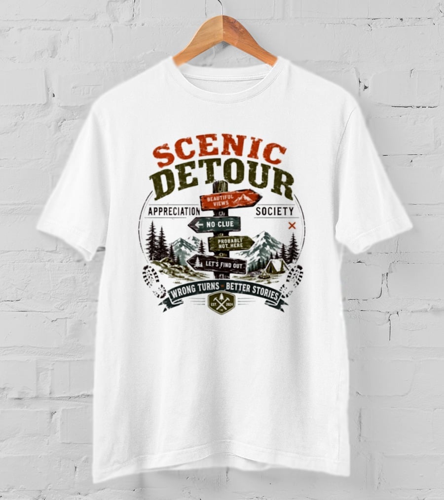 Scenic Detour Appreciation Society No Clue Adventure Awaits Better Stories T-Shirt