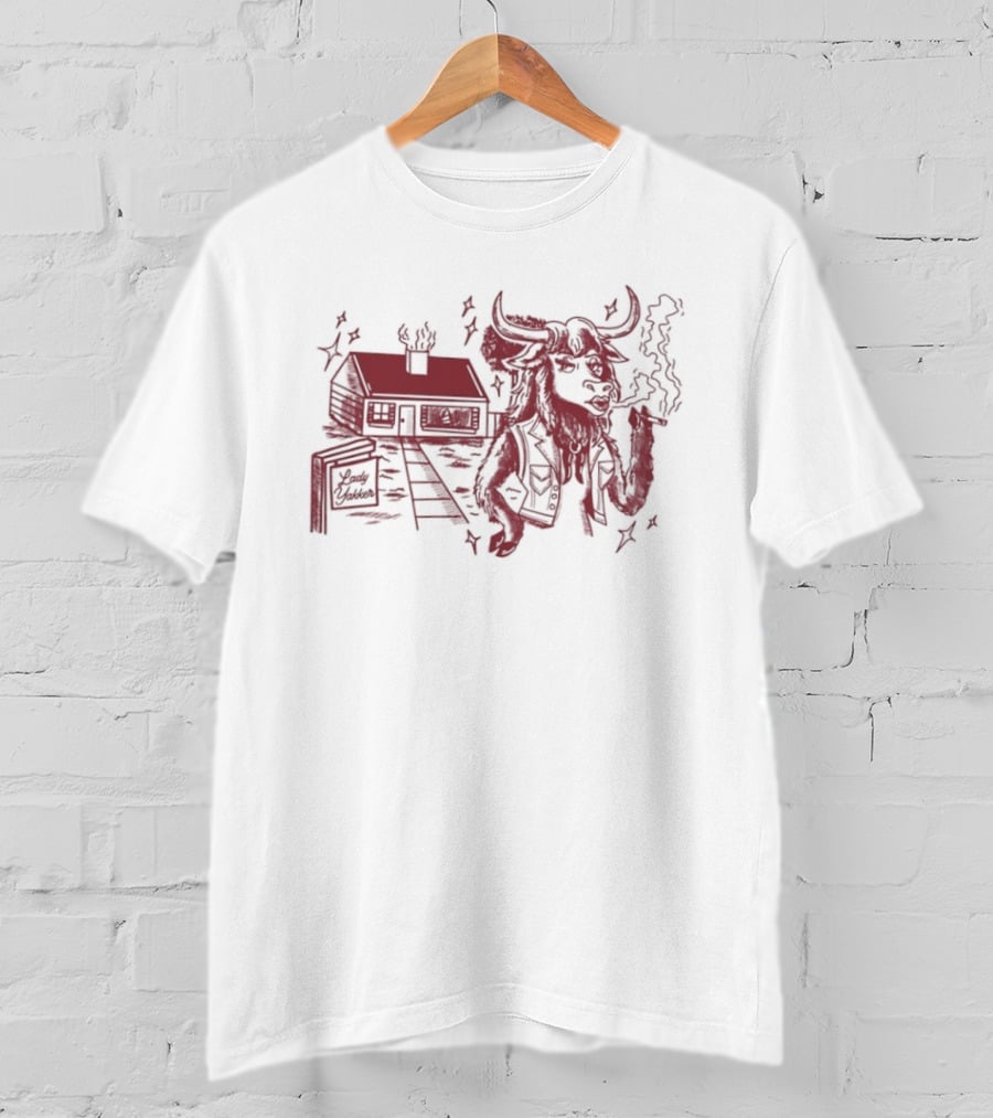 Lady Yakker Buffalo Smoking With Cabin And Stairs Rustic Red T-Shirt