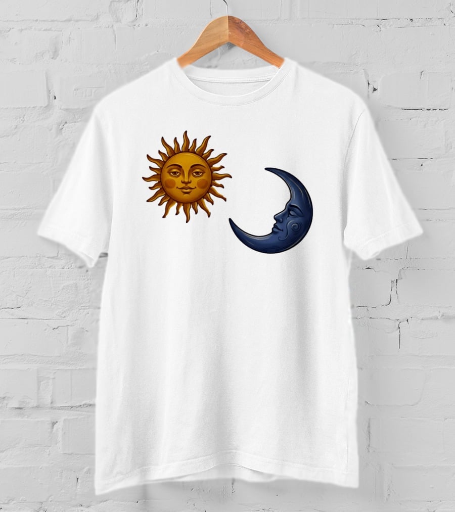 Sun Face And Crescent Moon Celestial Pair Harmony T-Shirt
