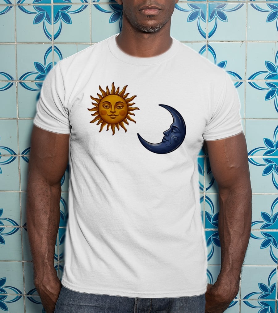 Sun Face And Crescent Moon Celestial Pair Harmony T-Shirt