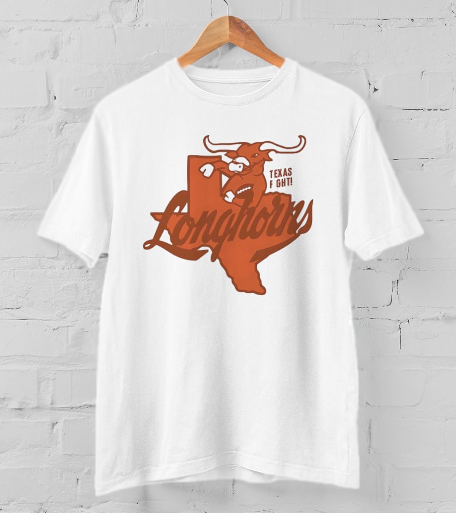 Texas Longhorns Bull Head Texas State Shape Texas Fight Football T-Shirt