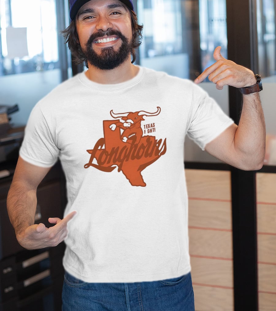 Texas Longhorns Bull Head Texas State Shape Texas Fight Football T-Shirt