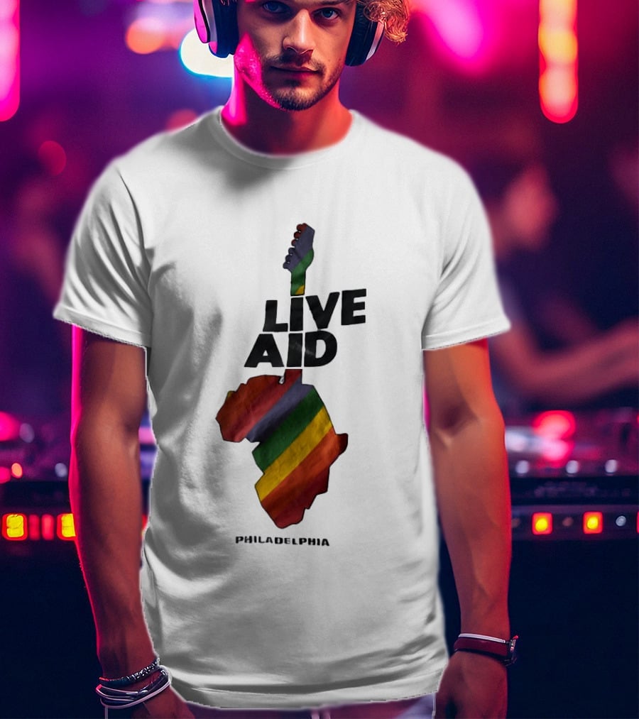 1985 Live Aid Rainbow Guitar Philadelphia Concert T-Shirt