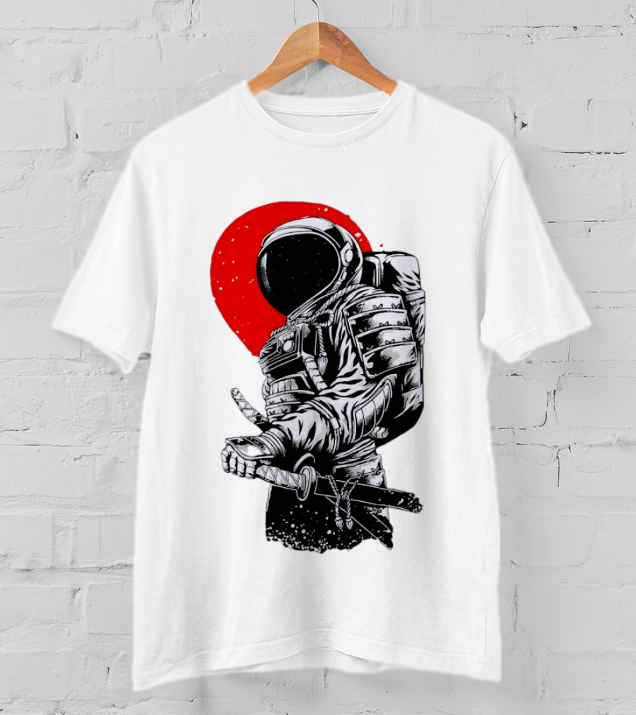 Astronaut Samurai Katana Sword Red Rising Sun T-Shirt