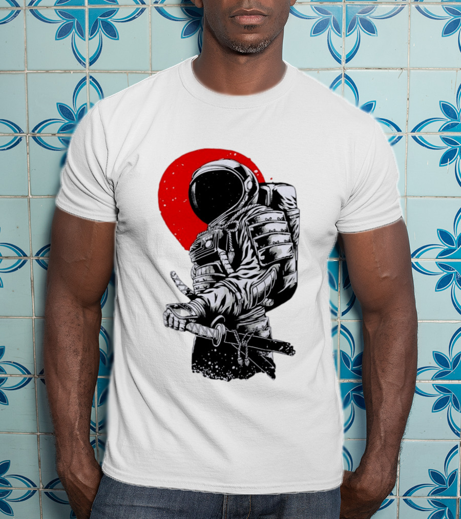 Astronaut Samurai Katana Sword Red Rising Sun T-Shirt