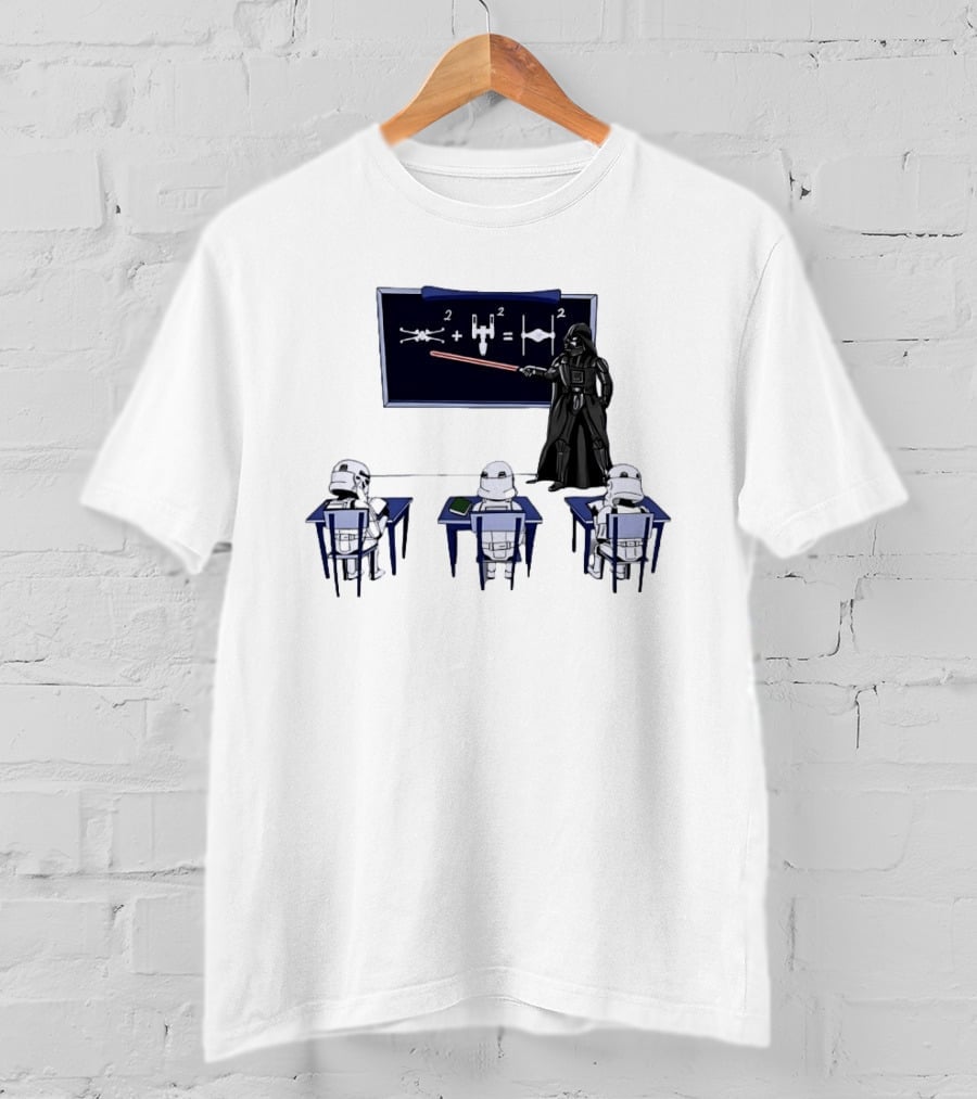 Darth Vader Teaching TIE Fighter Math To Stormtroopers Classroom Cartoon T-Shirt
